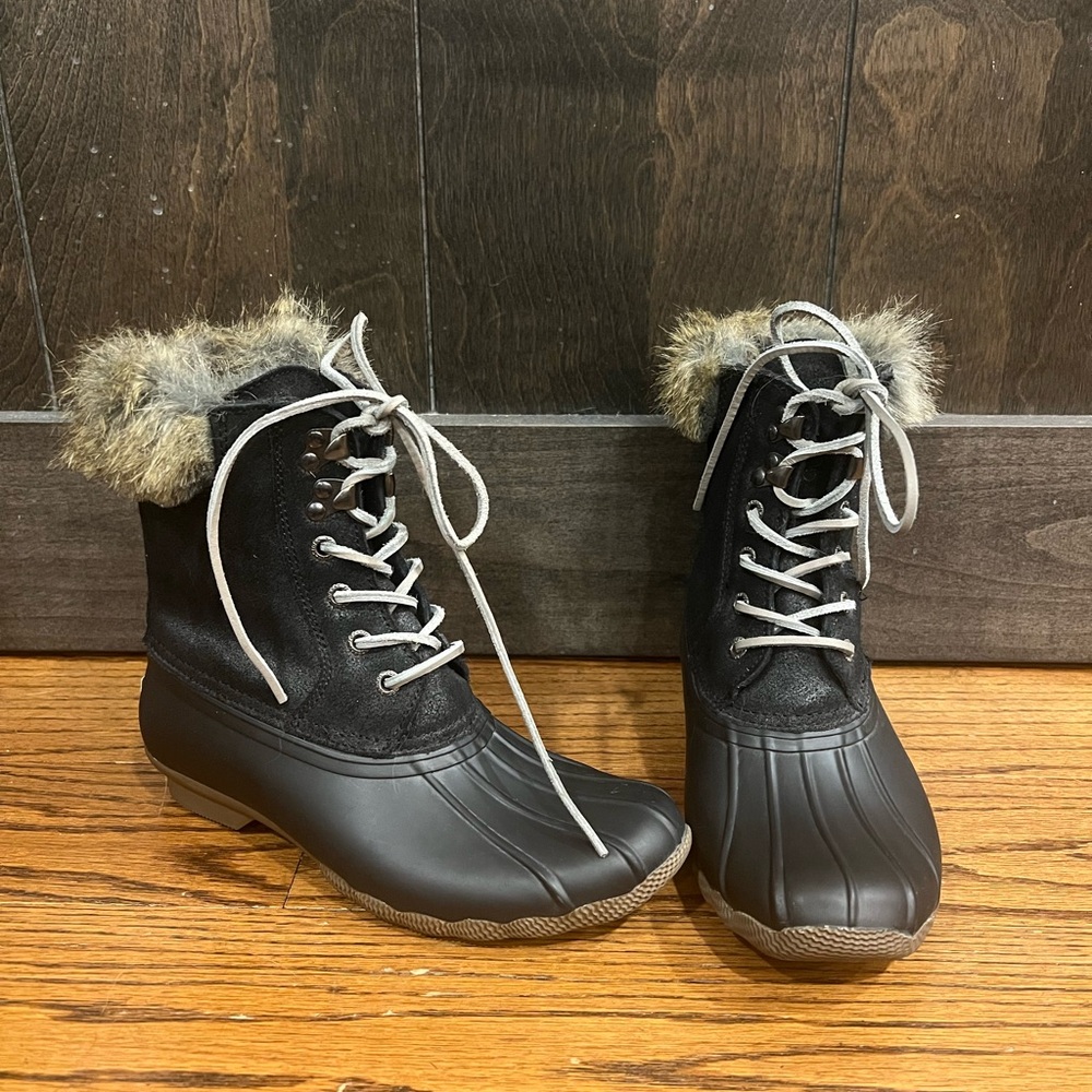 Sperry Black Winter & Rain Boots with Fur Trim